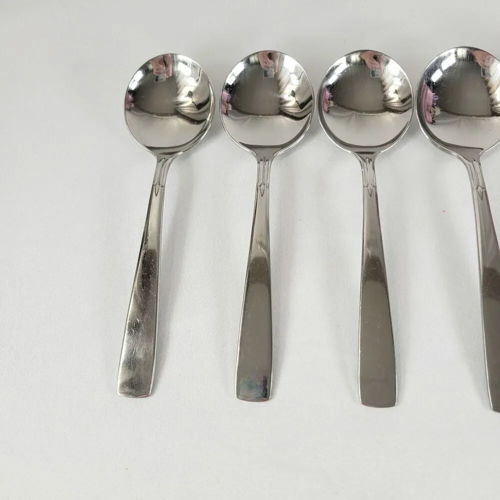 Oneida Satin Accent Stainless Flatware Set 6 Soup Spoons Oneidacraft USA Deluxe